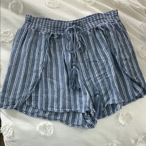 Blue and White Pinstripe Flowy Shorts